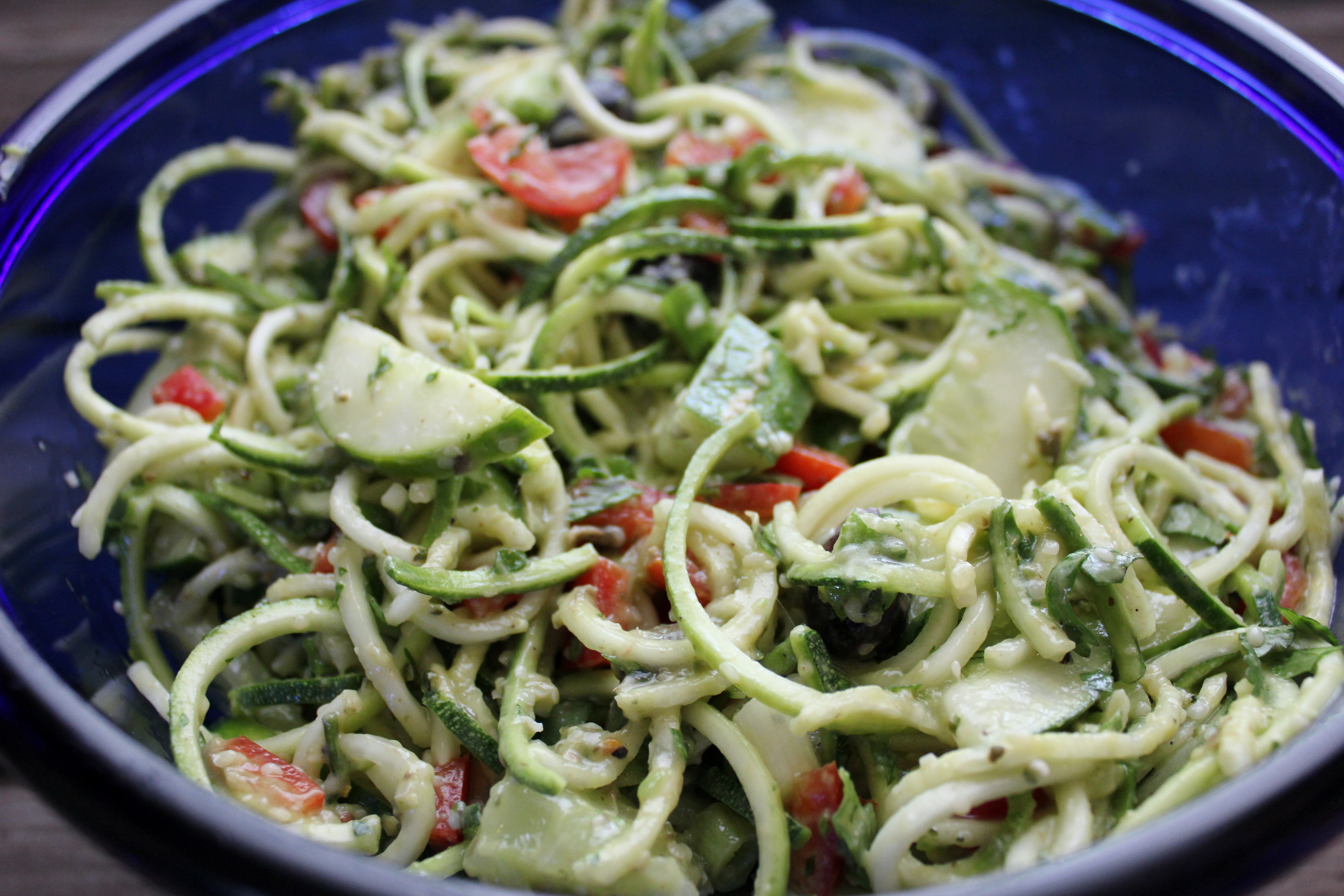 Simple Summer Salad: Zucchini &amp;quot;Pasta&amp;quot; Salad with Creamy Avocado Dressing