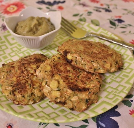 Southwest Zucchini Fritters with Avocado Yogurt Dip