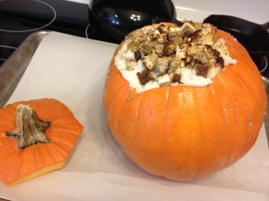 roasted stuffed pumpkin thanksgiving leftovers before baking