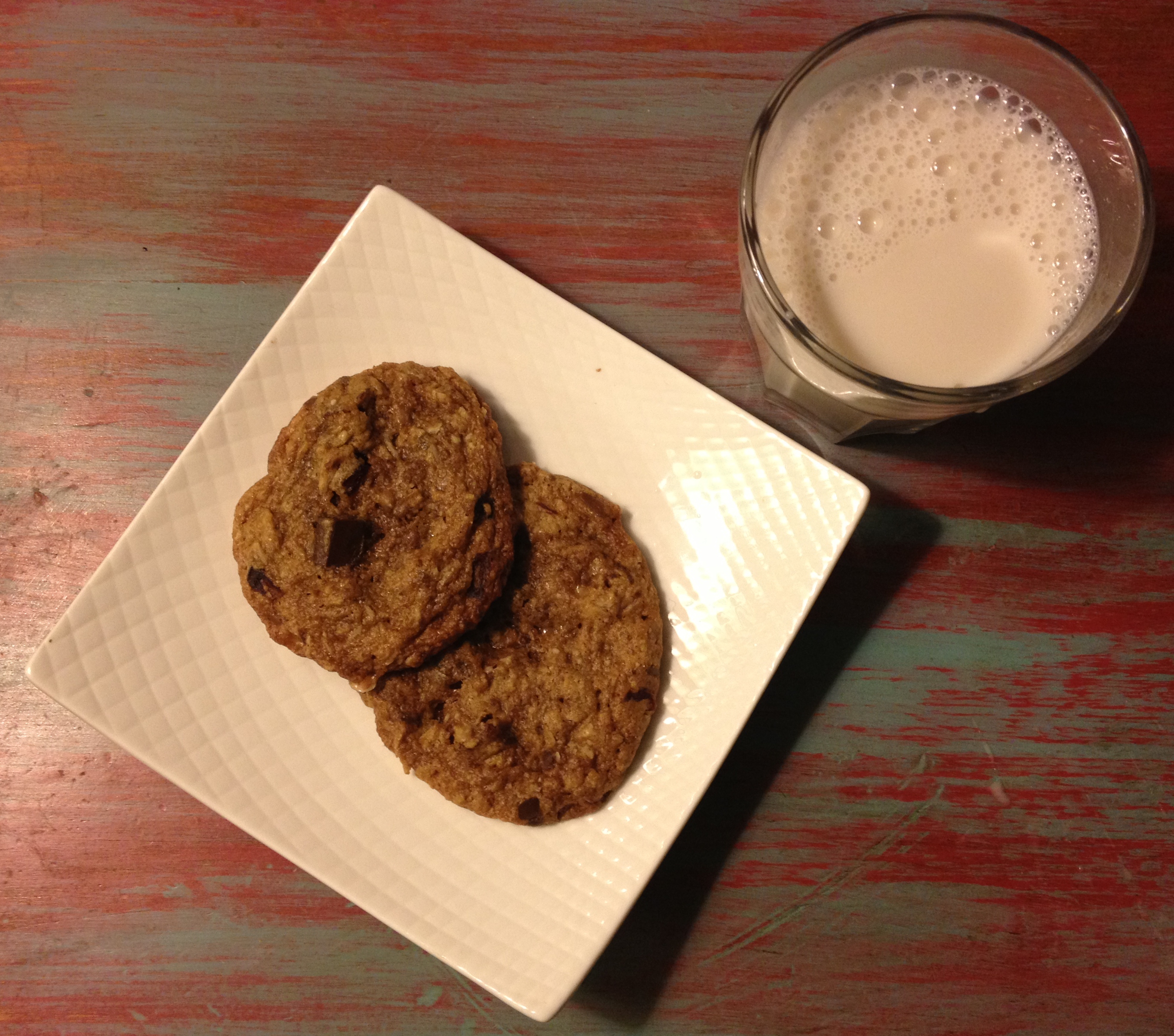 Chocolate Toffee Cranberry Oatmeal Cookies with Milk