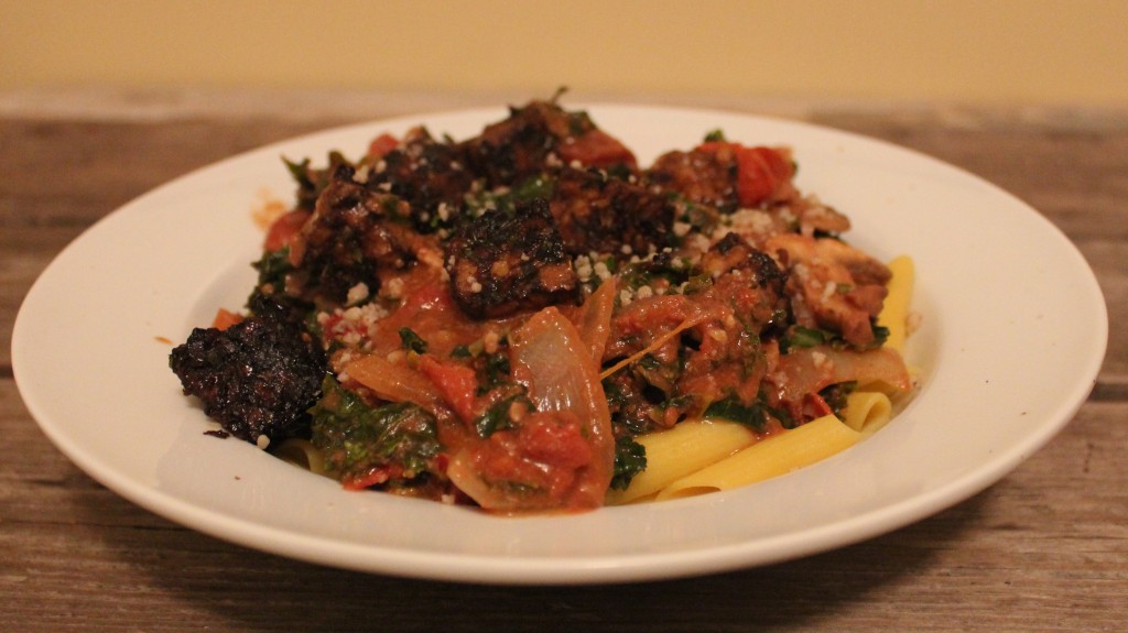 Italian Pan-Seared Tempeh over pasta