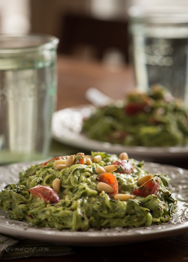 Rawmazing Avocado Kale Pesto with Zucchini Noodles