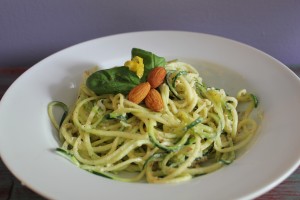 Lemon Almond Pesto with Zucchini Noodles | In Johnna's Kitchen