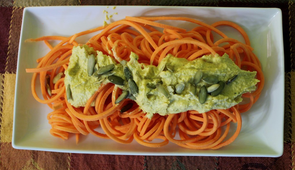 Pumpkin Alfredo with spiral sweet potato noodles