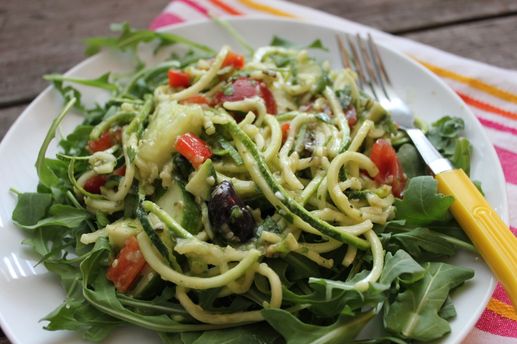 Zucchini Pasta Salad with Creamy Avocado Dressing | In Johnna's Kitchen