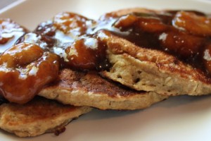 Banana Pancakes with Bananas Foster Topping, gluten-free and dairy-free