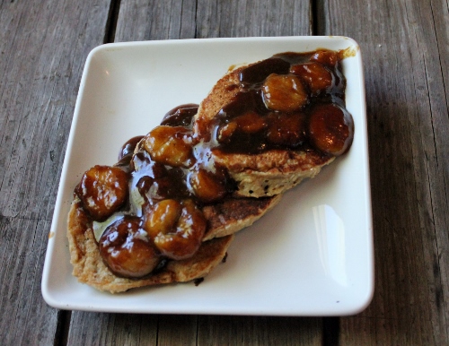 Banana Pancakes with Bananas Foster Topping, gluten-free and dairy-free 