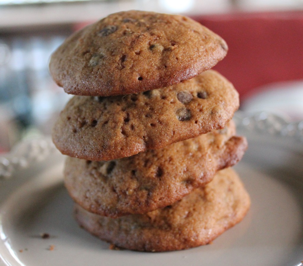 chocolate chip cake mix cookies stack