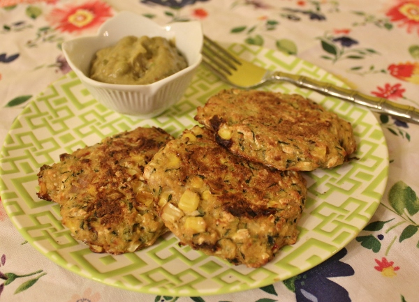 Baked Zucchini Fritters with Avocado Yogurt Dip