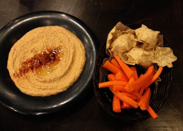 Hummus with gluten-free dippers at Cosmo Cafe