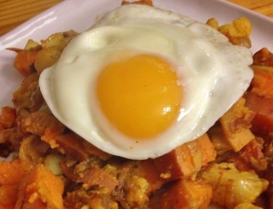 Curried Sweet Potato and Cauliflower Hash with a Fried Egg |In Johnna's Kitchen