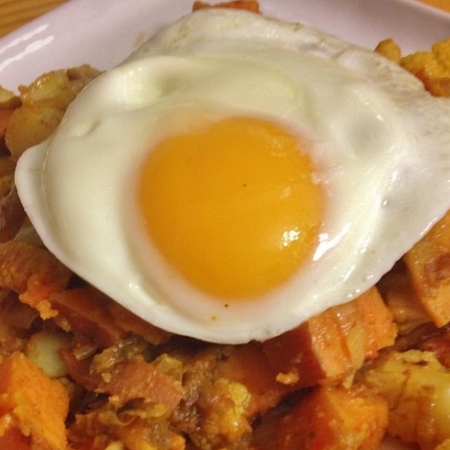 Curried Sweet Potato and Cauliflower Hash with a Fried Egg |In Johnna's Kitchen