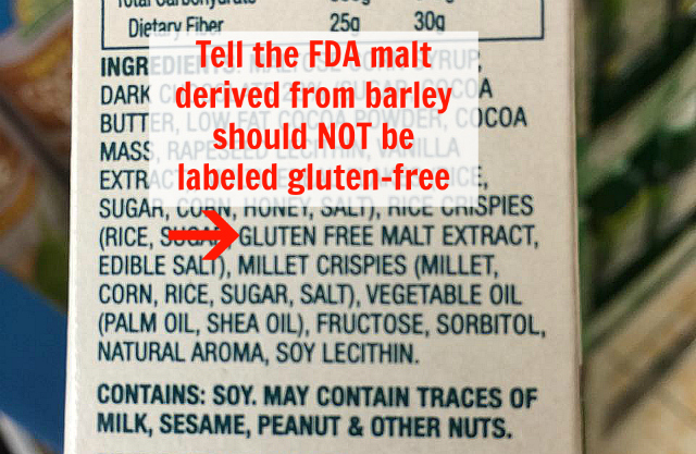 Call to Action: Tell the FDA Malt from barley should not be labeled gluten-free